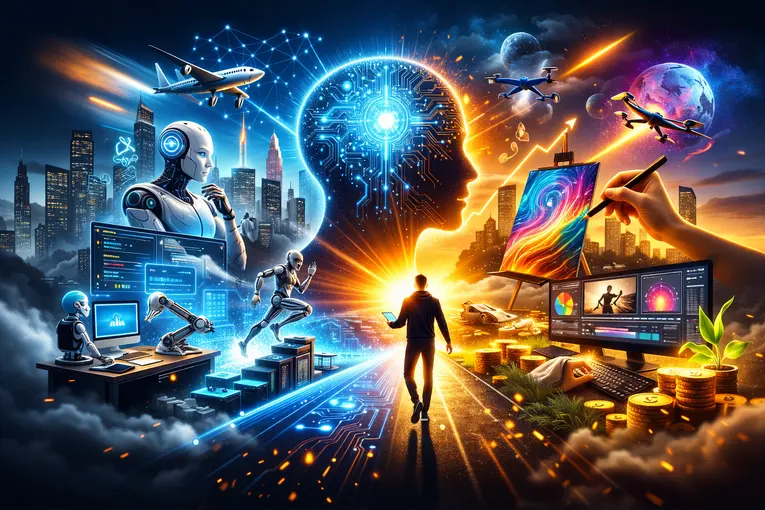 A futuristic digital thumbnail showing a humanoid AI robot with advanced blue circuitry on the left side, representing artificial intelligence. On the right, circular frames display modern tech careers including data analyst, AI developer, robotics engineer, and automation specialist. The headline reads “AI Careers in 2026” with a bold red banner stating “Future Jobs That Will Replace Traditional Careers.” The background features a high-tech digital interface with data screens and neon blue lighting, symbolizing the future of technology and innovation.